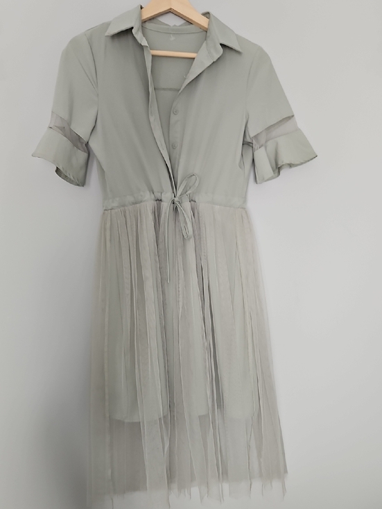 Dresses & Skirts - Light Sage Midi Shirt Dress with Tulle Skirt